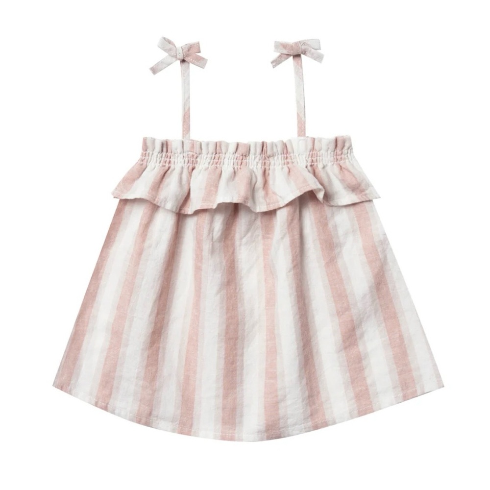 Rylee + Cru Ruffle Tube Top Stripe Tie Strap Linen Blend Cream Pink Girls 6-7Y
